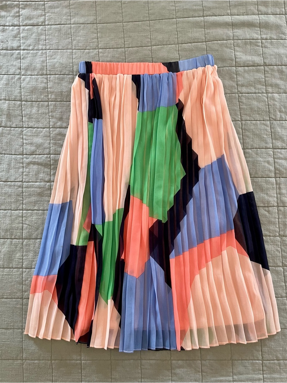Banana Republic Pleated Midi Skirt in Peach, Blue, Green & Black